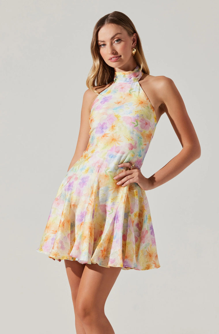 Astr the Label Sommar Halter Neck Dress in Yellow Floral