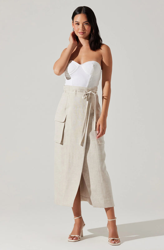 Astr the Label Nara Wrap Front Midi Skirt in Oatmeal