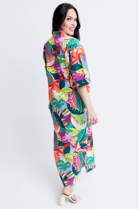 Karlie Midi Shirt Dress in Tropical Leaf Print