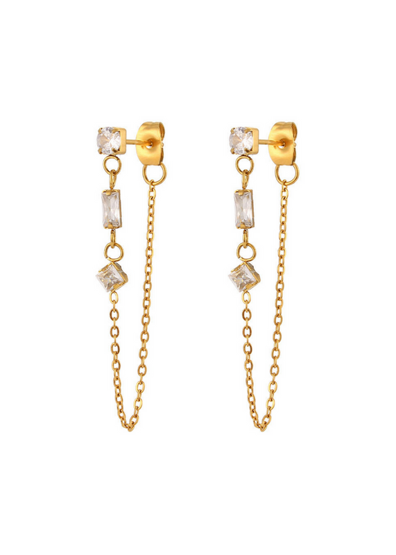 Becca Gem Chain Earrings in Gold