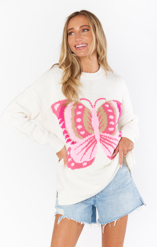 Show Me Your Mumu Stay Awhile Sweater in Pink Butterfly Knit